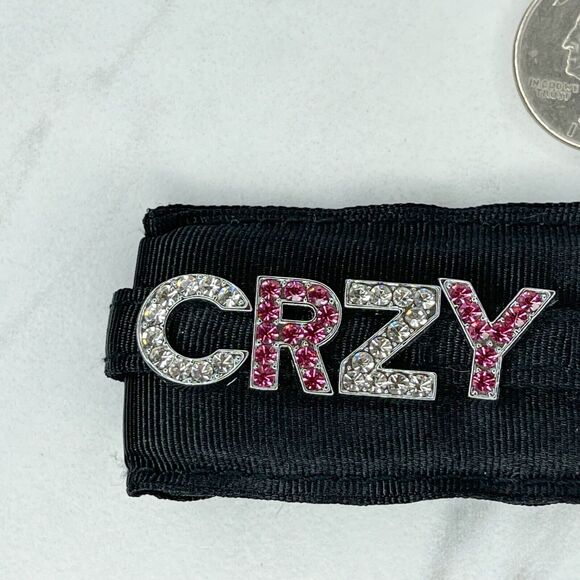 Black Ribbon Rhinestone CRZY Crazy Heart Carabiner Keychain Keyring - Picture 3 of 9